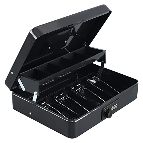 xydled Cash Box with Money Tray and Combination Lock,Tiered, Cantilever Design,4 Bill / 5 Coin Slots,11.8" x 9.5" x 3.5",Black - Image 2