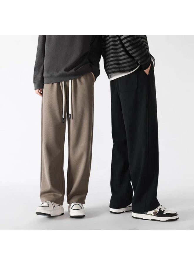 Homlean Silky Wide-leg Pants For Men, Autumn And Winter Fashion Versatile Loose Straight Casual Trousers, Universal Long Pants Ls68 Apricot Color XL - Image 1