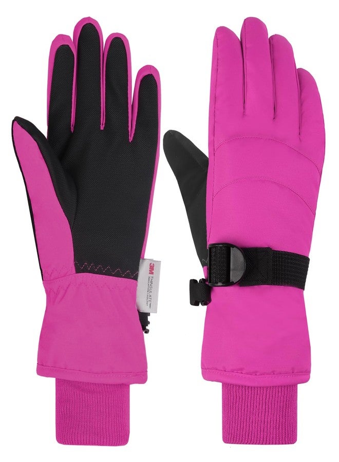 AMYIPO Kids Winter Snow Ski Gloves Children Snowboard Gloves for Boys Girls (B - Rose, 10-12 Years) - Image 1