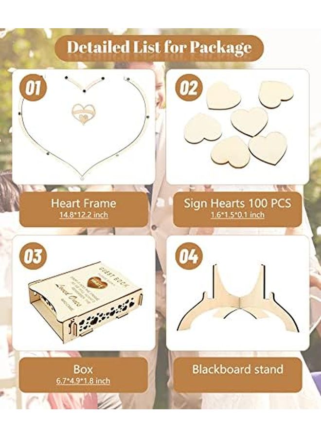 Wooden Heart Wedding Guest Book Alternative With Storage Box Stand Single Heart Color - Image 3