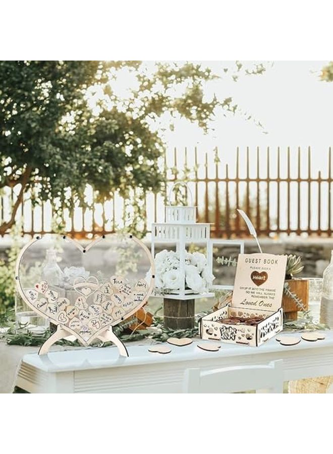 Wooden Heart Wedding Guest Book Alternative With Storage Box Stand Single Heart Color - Image 1