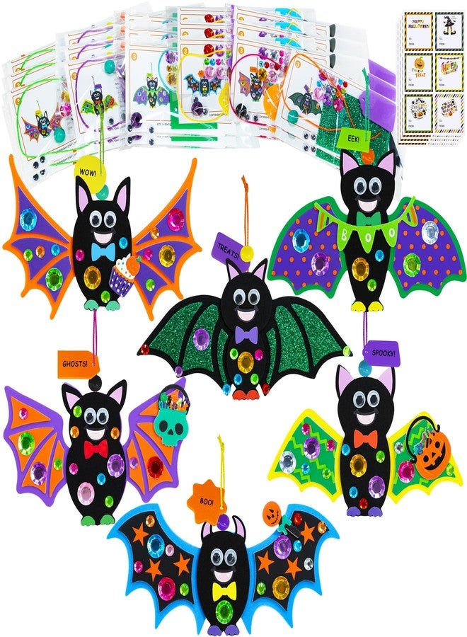 Winlyn 24 Sets Halloween Craft Kits - DIY Bat Ornaments & Decorations - Foam Bats - Kids' Arts & Crafts - Party Favors - Image 1