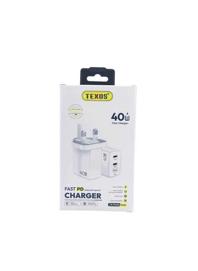 Texos 40W Dual Type-C PD Fast Charger TX-TC40 - Image 1