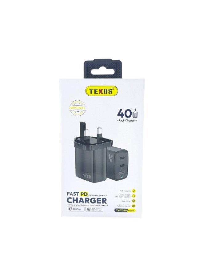 Texos 40W Dual Type-C PD Fast Charger TX-TC40 - Image 2