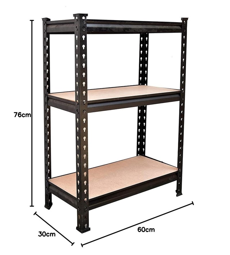 VISHVA 30 24 12 Inches 3 Shelves Iron Matte Finish Adjustable Shelving Unit Storage Utility Display Rack Steel Boltless Rivet Rack Black - Image 2