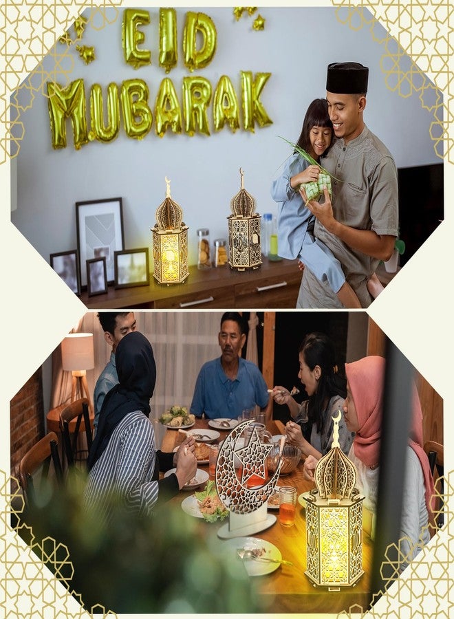 Rossesay 9 Pcs Eid Muslim Wooden Lights Moon Star Hollow Eid Plaque and LED Tea Lights Set Hanging Wooden Lantern Night Light Lantern Crafts Ornaments for Ramadan Eid Mubarak Decorations Party Decor - Image 4