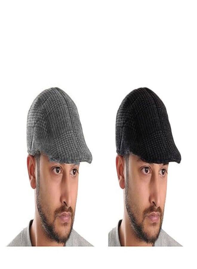 CLOTHERA قبعات غولف/قبعات مسطحة قطنية من كلوثيرا للرجال (عبوة من قطعتين) (أسود ورمادي)، مقاس واحد يناسب الجميع - Image 1