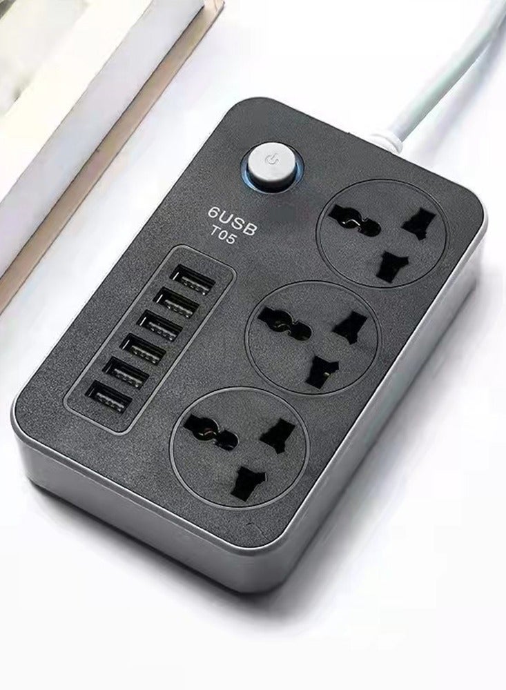 Smart Power Strip With 3 Power Sockets and 6 Fast Charging USB Ports 2M - Image 1