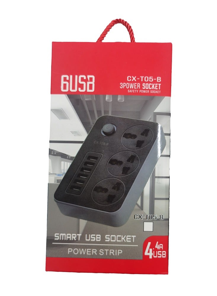 Smart Power Strip With 3 Power Sockets and 6 Fast Charging USB Ports 2M - Image 2