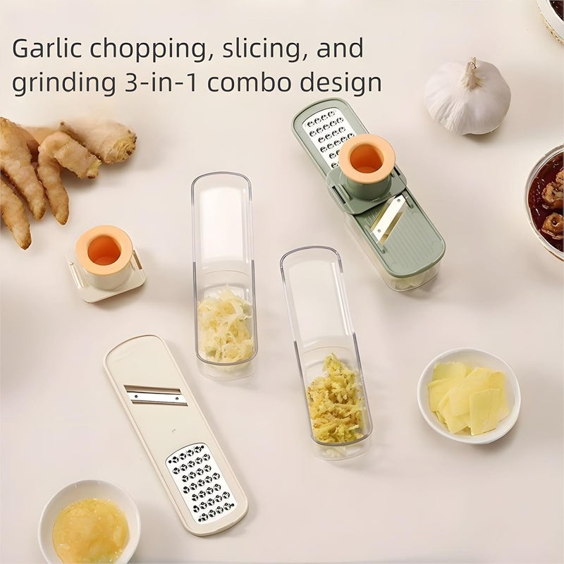 KASTWAVE Garlic Chopper and Mincer, Manual 3-in-1, Mini Portable Vegetable Cutter for Onion, Chili, Ginger, Herbs & Spices – Handheld Slicer with Container, Easy to Clean Kitchen Tool (Beige) - Image 5