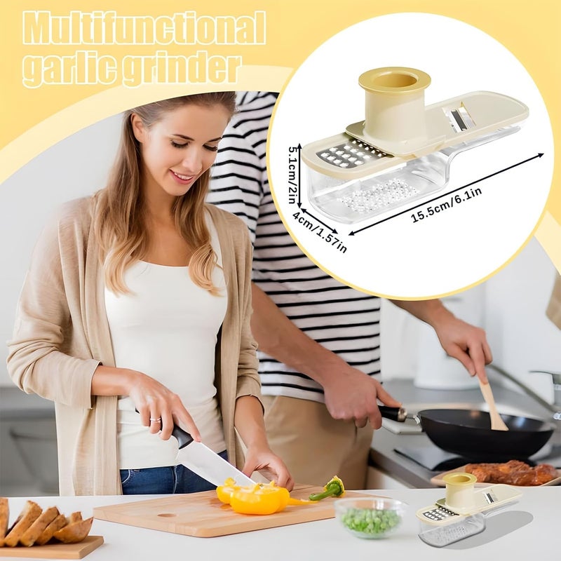 KASTWAVE Garlic Chopper and Mincer, Manual 3-in-1, Mini Portable Vegetable Cutter for Onion, Chili, Ginger, Herbs & Spices – Handheld Slicer with Container, Easy to Clean Kitchen Tool (Beige) - Image 2