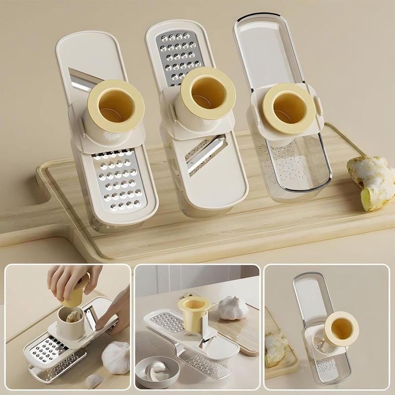 KASTWAVE Garlic Chopper and Mincer, Manual 3-in-1, Mini Portable Vegetable Cutter for Onion, Chili, Ginger, Herbs & Spices – Handheld Slicer with Container, Easy to Clean Kitchen Tool (Beige) - Image 3