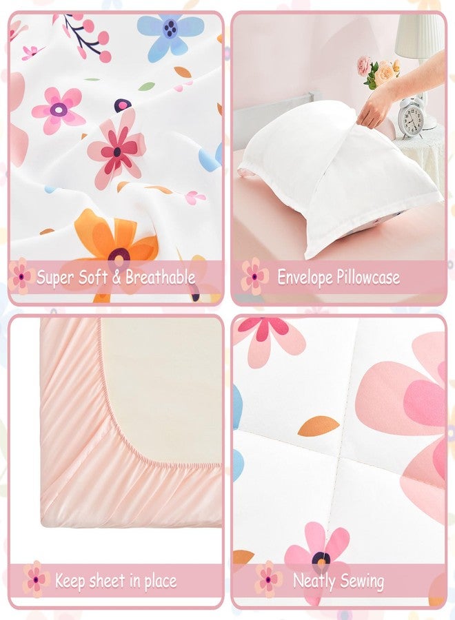 Cozyholy 4 Piece Colorful Floral Toddler Bedding Set Cute Girls Toddler Comforter Set Leaves Print Bed Sheets Set Crib Bedding Set Bed in a Bag, Include Comforter, Flat Sheet, Fitted Sheet, Pillowcase - Image 4