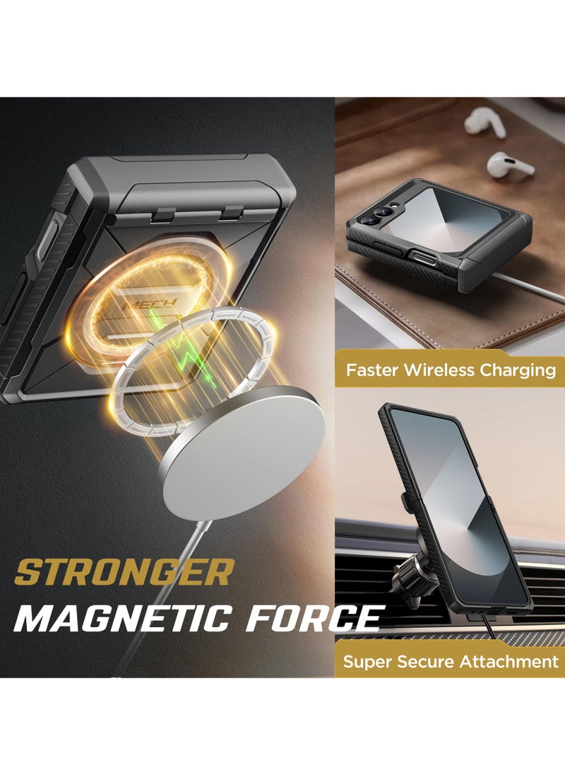 تونجيت جراب هاتف مغناطيسي Z Flip 6، متوافق مع MagSafe [حماية المفصلة وحماية الشاشة الأمامية] [حماية ممتازة ضد الصدمات] لهاتف Samsung Galaxy Z Flip 6 (2024) مع حامل حلقي باللون الأسود  - Image 2