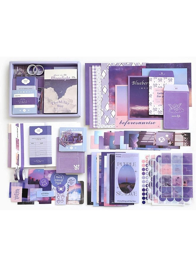 MGNLR Vintage Aesthetic Scrapbook Kit(346Pcs) Scrapbooking Supplies Kit with Bullet Junk Journal,Stationery,A6 Grid Notebook Journaling Gift for Girl (Purple Scrapbook) - Image 1