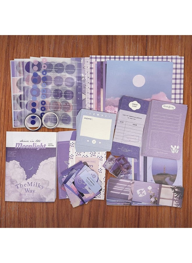 MGNLR Vintage Aesthetic Scrapbook Kit(346Pcs) Scrapbooking Supplies Kit with Bullet Junk Journal,Stationery,A6 Grid Notebook Journaling Gift for Girl (Purple Scrapbook) - Image 3