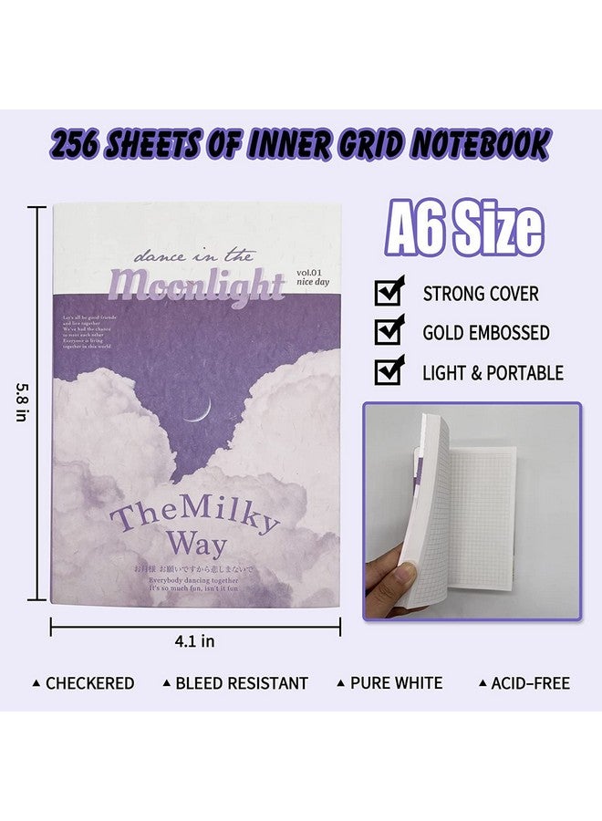 MGNLR Vintage Aesthetic Scrapbook Kit(346Pcs) Scrapbooking Supplies Kit with Bullet Junk Journal,Stationery,A6 Grid Notebook Journaling Gift for Girl (Purple Scrapbook) - Image 4