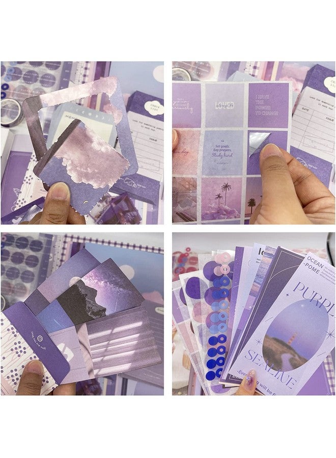 MGNLR Vintage Aesthetic Scrapbook Kit(346Pcs) Scrapbooking Supplies Kit with Bullet Junk Journal,Stationery,A6 Grid Notebook Journaling Gift for Girl (Purple Scrapbook) - Image 5
