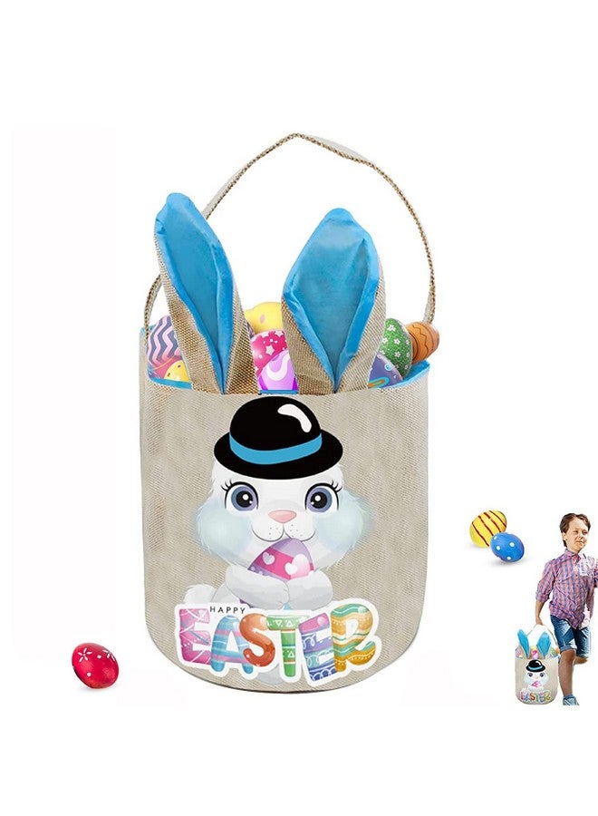 PADELO Easter Basket for Kids, Cute Easter Bucket Stuffers Bags with Bunny Ears for Easter Eggs Hunting, Easter Party Decorations, Candy Gifts Storage, Blue Easter Baskets - Image 1