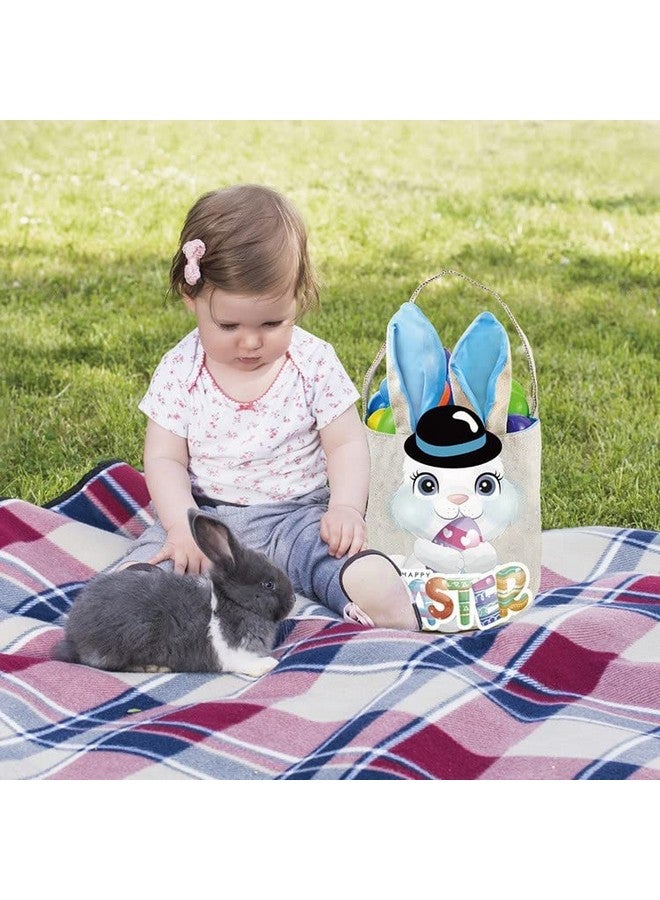 PADELO Easter Basket for Kids, Cute Easter Bucket Stuffers Bags with Bunny Ears for Easter Eggs Hunting, Easter Party Decorations, Candy Gifts Storage, Blue Easter Baskets - Image 5