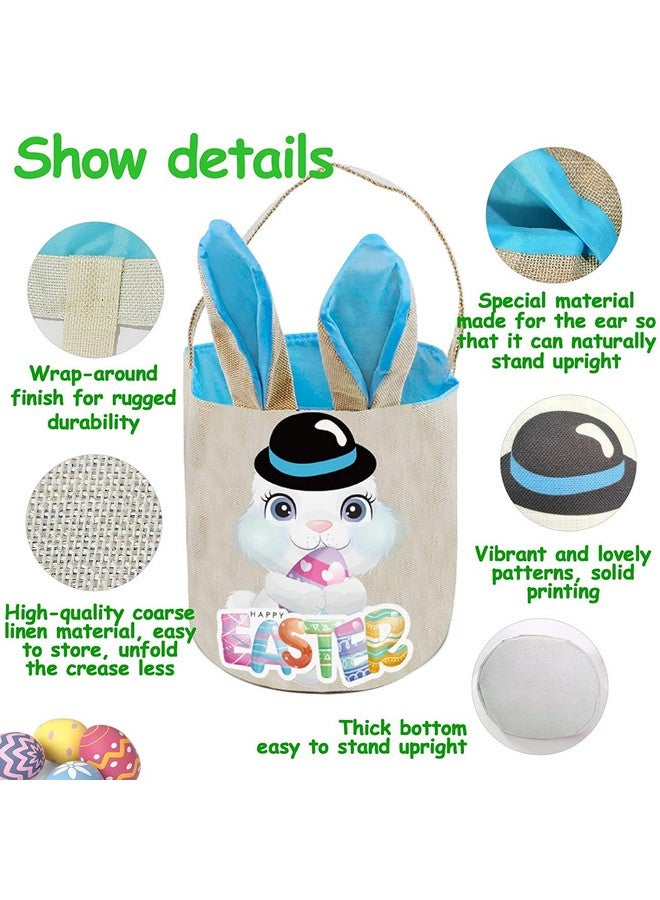 PADELO Easter Basket for Kids, Cute Easter Bucket Stuffers Bags with Bunny Ears for Easter Eggs Hunting, Easter Party Decorations, Candy Gifts Storage, Blue Easter Baskets - Image 2