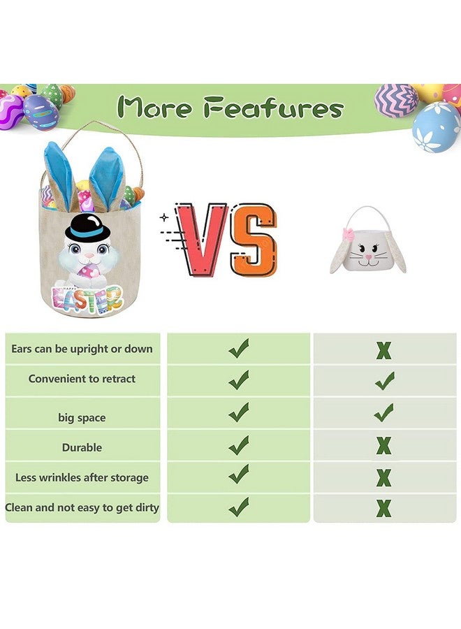 PADELO Easter Basket for Kids, Cute Easter Bucket Stuffers Bags with Bunny Ears for Easter Eggs Hunting, Easter Party Decorations, Candy Gifts Storage, Blue Easter Baskets - Image 4