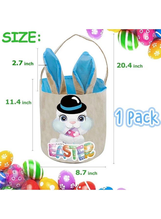 PADELO Easter Basket for Kids, Cute Easter Bucket Stuffers Bags with Bunny Ears for Easter Eggs Hunting, Easter Party Decorations, Candy Gifts Storage, Blue Easter Baskets - Image 3