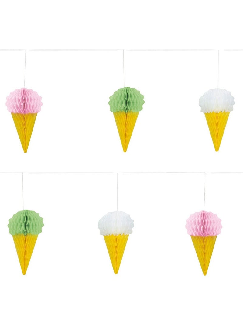 Unique Ice Cream Honeycomb Garland Paper White Pink Blue 213cm - Image 1