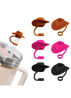6 PCS Cute Straw Cover Toppers for 8-10 mm Straw, Funny Cute Straw Cap Cover, Cup Accessories Straw Covers for Stanley, Cowboy Cap Straw Stoppers Protector Reusable Drinking Accessories