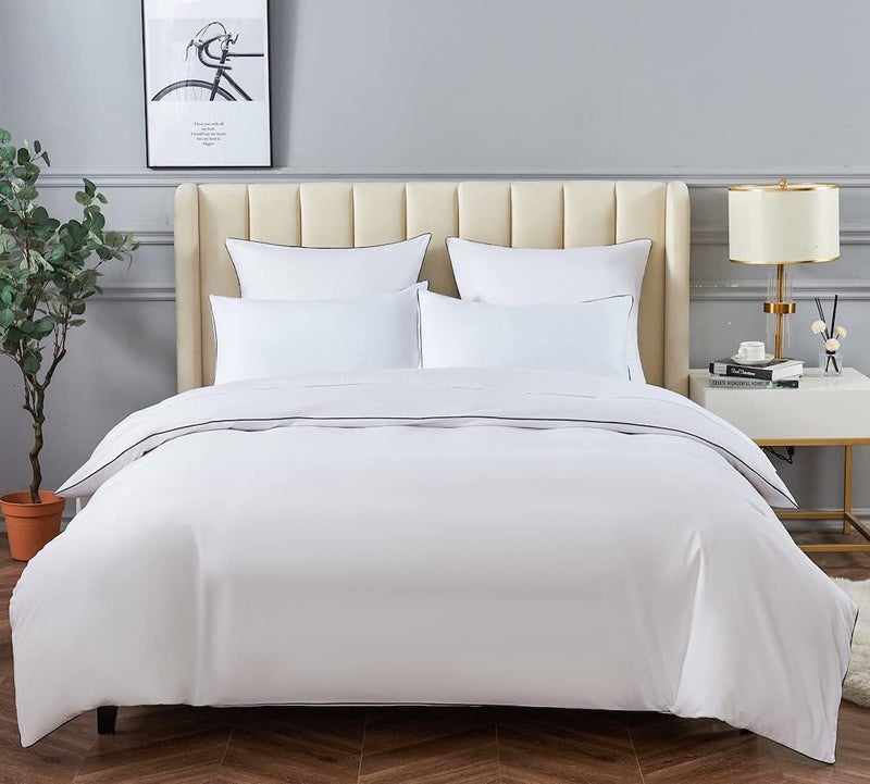 DAUAOTO Duvet Cover Twin/Twin XL Set, White with Contrasted Navy Piping Microfiber Bedding, 1 68"X86" Cover + 1 20"X26" Sham - Image 3