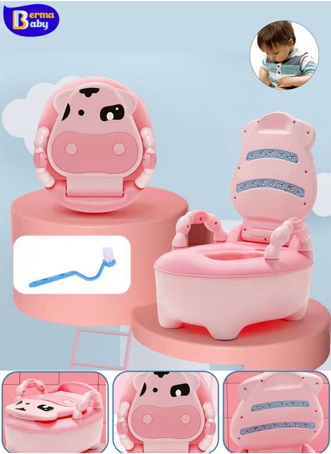 Berma Baby Children's toilet, baby potty training toilet, potty training seat with handles, toddler potty chair with high back support, removable potty, toilet paper dispenser and splash guard, non-slip, suitable for toddlers and children (pink)  - Image 1