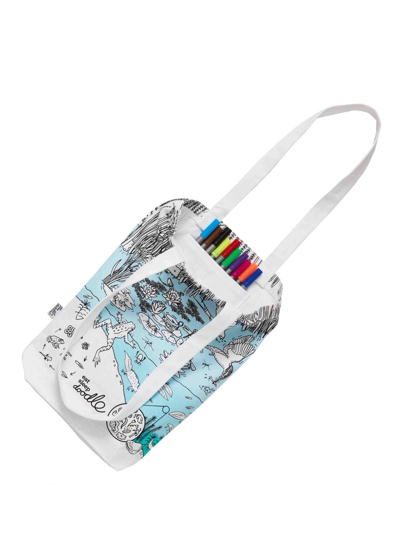 eatsleepdoodle Pond Life Coloring Tote Bag – Washable & Reusable, with 10 Markers, Creative & Eco-Friendly Fun  - Image 2