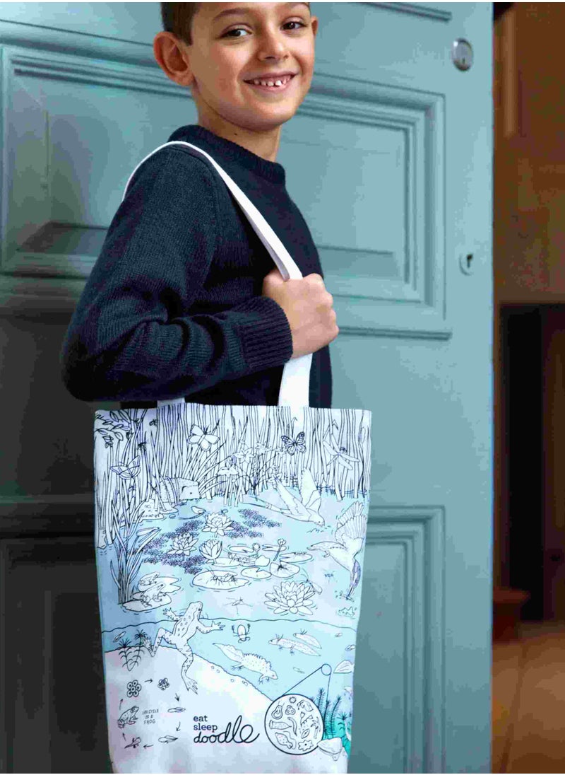 eatsleepdoodle Pond Life Coloring Tote Bag – Washable & Reusable, with 10 Markers, Creative & Eco-Friendly Fun  - Image 5