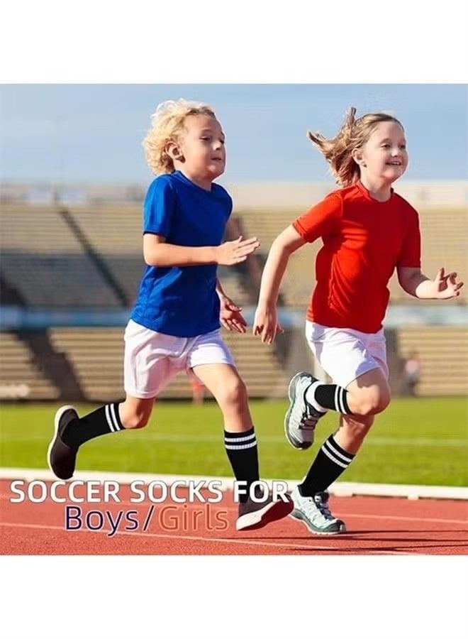 زوجان من الجوارب الرياضية المخططة طويلة الأنبوب غير القابلة للانزلاق لفصل الخريف والشتاء، مقاسات الأطفال من 30 إلى 37 (أسود + أبيض) - Image 4