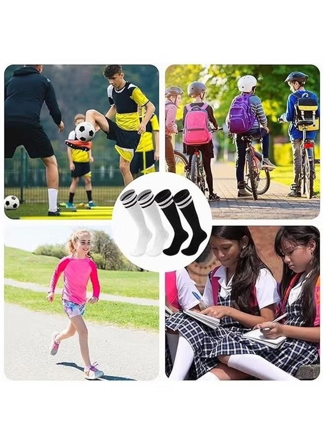 زوجان من الجوارب الرياضية المخططة طويلة الأنبوب غير القابلة للانزلاق لفصل الخريف والشتاء، مقاسات الأطفال من 30 إلى 37 (أسود + أبيض) - Image 3