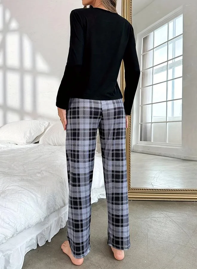 Take Two Take Two Pocket Detail Long Sleeve T-Shirt and Pyjama Set