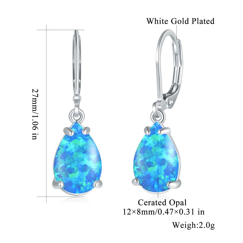 CiNily Teardrop Leverback Dangle Earrings for Women Hypoallergenic Blue Opal Pendant Drop Earrings 14K White Gold Plated Hanging Lever Earrings Fashion Graduation Jewelry Gifts - Image 3