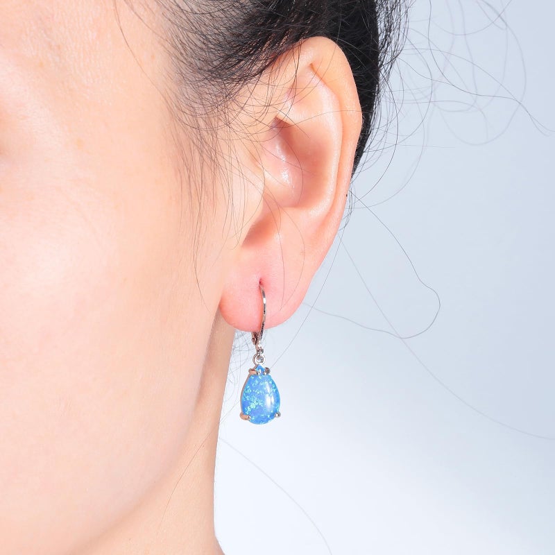 CiNily Teardrop Leverback Dangle Earrings for Women Hypoallergenic Blue Opal Pendant Drop Earrings 14K White Gold Plated Hanging Lever Earrings Fashion Graduation Jewelry Gifts - Image 2