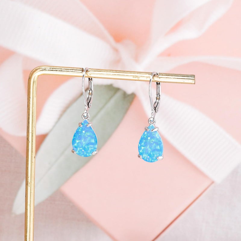 CiNily Teardrop Leverback Dangle Earrings for Women Hypoallergenic Blue Opal Pendant Drop Earrings 14K White Gold Plated Hanging Lever Earrings Fashion Graduation Jewelry Gifts - Image 4