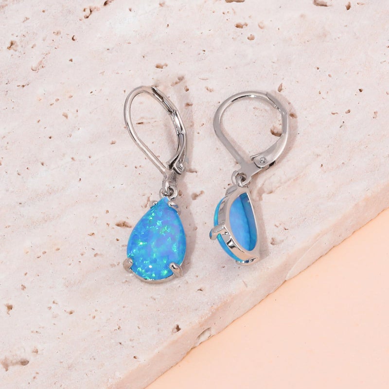 CiNily Teardrop Leverback Dangle Earrings for Women Hypoallergenic Blue Opal Pendant Drop Earrings 14K White Gold Plated Hanging Lever Earrings Fashion Graduation Jewelry Gifts - Image 5