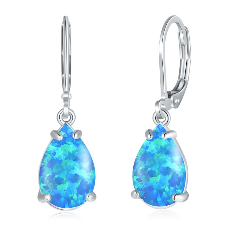 CiNily Teardrop Leverback Dangle Earrings for Women Hypoallergenic Blue Opal Pendant Drop Earrings 14K White Gold Plated Hanging Lever Earrings Fashion Graduation Jewelry Gifts - Image 1