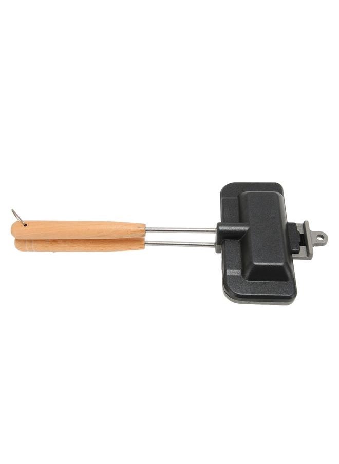 Double Sided Baking Pan Aluminium Alloy Frying Pan Wooden Handles Sandwich Maker Breakfast Maker for Bread Eggs