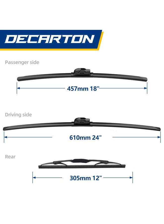 DECARTON 3 wipers Factory Replacement For GMC Terrain 2018-2023 Original Equipment Windshield Wiper Blades Set - 24"+18"+12" (Set of 3) - Image 2