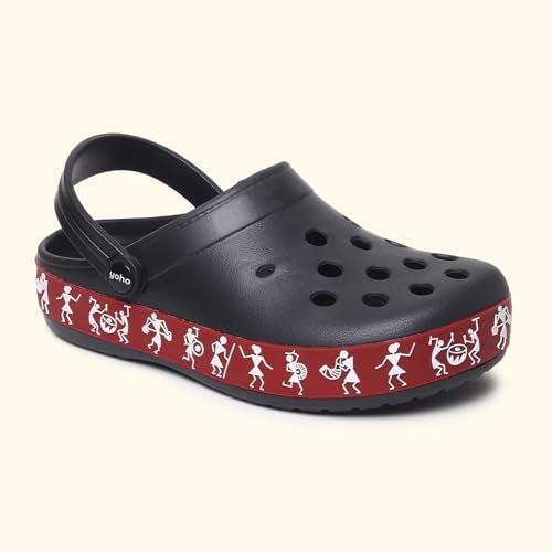 YOHO Hacker Clogs for Women | All-Day Comfort | Vibrant Style | Easy Care | Unique Tribal Print | Indoor-Outdoor Versatility | Classic Black - UK 6 - Image 3