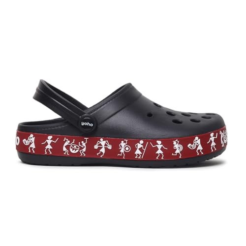 YOHO Hacker Clogs for Women | All-Day Comfort | Vibrant Style | Easy Care | Unique Tribal Print | Indoor-Outdoor Versatility | Classic Black - UK 6 - Image 1