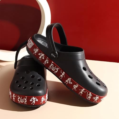 YOHO Hacker Clogs for Women | All-Day Comfort | Vibrant Style | Easy Care | Unique Tribal Print | Indoor-Outdoor Versatility | Classic Black - UK 6 - Image 2