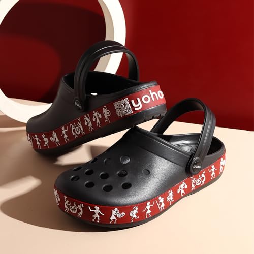 YOHO Hacker Clogs for Women | All-Day Comfort | Vibrant Style | Easy Care | Unique Tribal Print | Indoor-Outdoor Versatility | Classic Black - UK 6 - Image 4