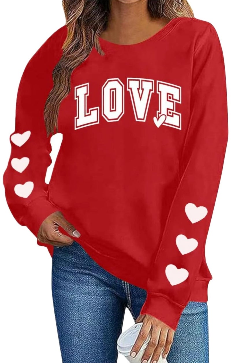 Huovud Valentines Sweatshirt Women Funny Love Heart Graphic Valentines Shirt Casual Valentines Long Sleeve Pullover Top (Red-5, M) - Image 1