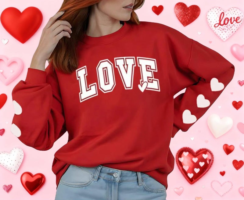 Huovud Valentines Sweatshirt Women Funny Love Heart Graphic Valentines Shirt Casual Valentines Long Sleeve Pullover Top (Red-5, M) - Image 4