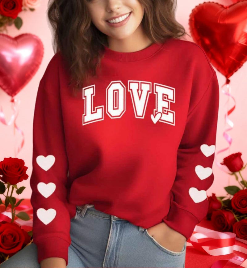 Huovud Valentines Sweatshirt Women Funny Love Heart Graphic Valentines Shirt Casual Valentines Long Sleeve Pullover Top (Red-5, M) - Image 3